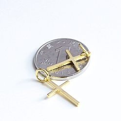 Настоящее золото 18K Покрытие стойки 925 подвески из стерлингового серебра, с прыгающими кольцами и 925 штампом, крест прелести, реальный 18 k позолоченный, 16x9.5x1.2 мм, отверстие : 5 мм