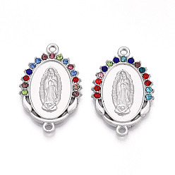 Разноцветный Подвески из сплава со стразами, без кадмия и без свинца, овал с девственными мариными звеньями, платина, красочный, 26x17x2.2 мм, отверстие : 1.4 мм