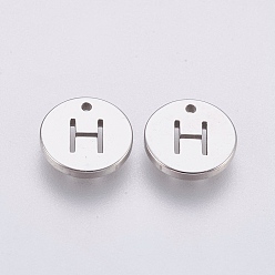 Letter H Не тускнеющие 304 подвески из нержавеющей стали, плоские круглые с буквы, цвет нержавеющей стали, letter.h, 10x1 мм, отверстие : 1 мм