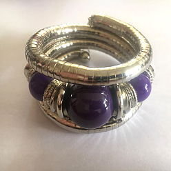 Фиолетовый Женские браслеты с круглыми бусинами из сплава, железа и смолы, фиолетовые, внутренний диаметр: 2-1/8 дюйм (5.5 см)