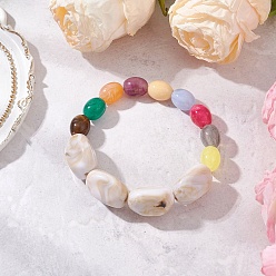 Белый Акриловые бусины эластичные браслеты для женщин, наггетсы и бочка, белые, внутренний диаметр: 2-3/8 дюйм (6.1 см)