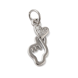 Платина Подвески из латуни и прозрачного циркония с покрытием стойки, без кадмия и без свинца, долговечный, руки с сердцем, с целью перехода в кольце, платина, 15.5x8x1 мм, отверстие : 5 мм