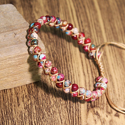 Имперская яшма Браслеты из круглых бусин из натуральной окрашенной императорской яшмы с плетением, 6-1/4 дюйм (16 см)