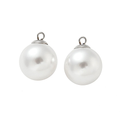 Нержавеющая Сталь Цвет Пластиковые подвески из искусственного жемчуга, круглые подвески, с 304 вывод из нержавеющей стали, цвет нержавеющей стали, 17.5x13.5 мм, отверстие : 1.6 мм