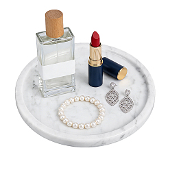 WhiteSmoke Natural Marble Jewely Display Trays for Earrings Rings Necklaces Bracelets, Flat Round, WhiteSmoke, 20x1.5cm