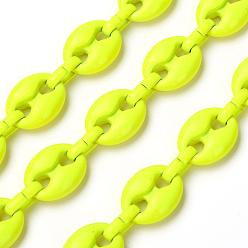 Yellow Alloy Coffee Bean Chains, with Iron Oval Link, Unwelded, Spray Paint, Cadmium Free & Lead Free, with Spool, Yellow, Coffee Bean: 13.5x10.5x4.5mm, Link: 9x4x2mm