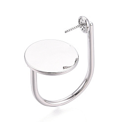 Платинированный Плоские круглые латунные манжетные кольца, за половину пробурено бисера, без кадмия, без никеля и без свинца, Реальная платина, штифты : 0.8 мм, 15.2 мм, размер США 6 3/4 (17.1 мм)