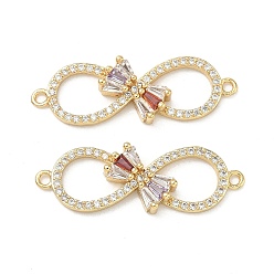 Разноцветный Латунные микропаве кубические циркониевые бантики-коннекторы в виде знака бесконечности, реальный 16 k позолоченный, красочный, 10.5x31.5x3.5 мм, отверстие : 1.5 мм