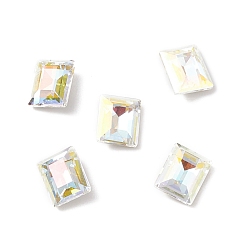 Light Crystal AB K9 Glass Rhinestone Cabochons, Pointed Back & Back Plated, Rectangle, Light Crystal AB, 10x8x4mm