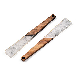 Серебро Большие подвески из прозрачной смолы и орехового дерева, с серебряной фольгой, трапециевидный шарм, серебряные, 69.5x10.5x3.5 мм, отверстие : 2 мм