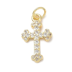 Настоящее золото 18K Латунные микро проложить кубического циркония подвески, крестик, стойки покрытие, без свинца и без кадмия, долговечный, с целью перехода в кольце, реальный 18 k позолоченный, 17.5x10.5x2 мм, отверстие : 3.6 мм