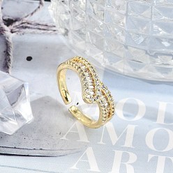 Сердце Открытые манжеты из латуни с микропаве и прозрачным цирконием для женщин, реальный 18 k позолоченный, сердце, 8.5 мм