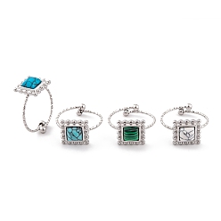 Stainless Steel Color Square 304 Stainless Steel Open Cuff Rings, Synthetic Turquoise & Malachite Rings for Women, Stainless Steel Color, Adjustable