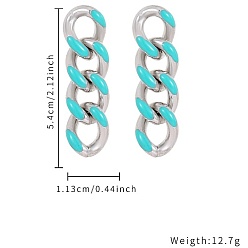 Stainless Steel Color 304 Stainless Steel Enamel Curb Chains Dangle Stud Earrings, Tassel Earrings, Stainless Steel Color, 54x11.3mm