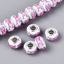 Кролик Непрозрачная смола европейский бисер, RONDELLE большие шарики отверстия, с латунными сердечниками с серебряным покрытием, фиолетовые, кролик, 13.5~14x9 мм, отверстие : 5 мм