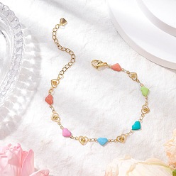 Золотой 304 браслеты из нержавеющей стали с сердечками и эмалью, золотые, 7-1/4 дюйм (18.3 см)