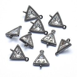 Черный Цвет Металла Латунные коннекторы, прозрачные, с кубического циркония, без кадмия, без никеля и без свинца, треугольные, металлический черный , 10.5x8x3.5 мм, отверстие : 0.8 мм