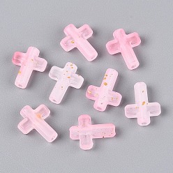 Бледно-Розовый Прозрачные акриловые бусины градиентного цвета, золотой фольгой, крестик, розовый жемчуг, 16x12.5x4.5 мм, отверстие : 2.5 мм, о: 1429 шт / 500 г