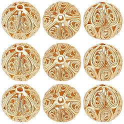 Настоящее золото 18K 20шт. латунные филигранные бусины, филигранный шар, круглые, без никеля , реальный 18 k позолоченный, 12x11 мм, отверстие : 1.6 мм