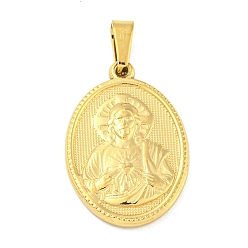 Золотой Ионное покрытие (ip) 304 подвески из нержавеющей стали, очарование религиозной темы, овальный со святым, золотые, 24x16x2~2.5 мм, отверстие : 5x3 мм