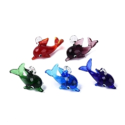 (52) Непрозрачная лаванда Подвески лэмпворк ручной работы, прелести дельфинов, разноцветные, 21~25x39.5~42x17~20 мм, отверстие : 3~4 мм
