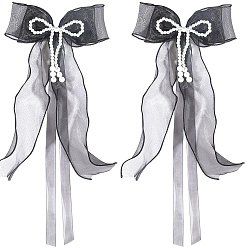 Черный Кружевные броши-бантики для одежды, с пластиковой жемчужины, чёрные, 470x185x19 мм