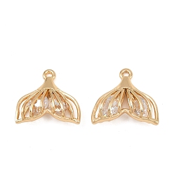 Настоящее золото 18K Латунь с кубическим цирконием подвеской, рыбий хвост, реальный 18 k позолоченный, 15x15x5 мм, отверстие : 1.4 мм