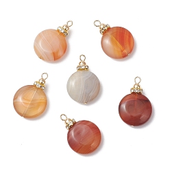 Red Agate Подвески из натурального окрашенного красного агата, плоские круглые прелести, С медной рамой, золотые, 24x17x5.5 мм, отверстие : 2 мм