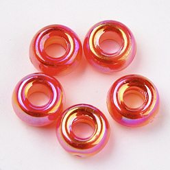 Orange Red Plastic Beads, AB Color Plated, Large Hole Beads, Barrel, Orange Red, 9x6mm, Hole: 4mm, about 1830pcs/500g