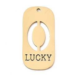 Настоящее золото 18K 304 подвески из нержавеющей стали, овал с цифрой 0 и словом «счастливый», ионное покрытие (ip), реальный 18 k позолоченный, 35x17x1.5 мм, отверстие : 1.8 мм