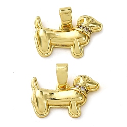 Настоящее золото 18K Латунные микро проложить кубического циркония подвески, собака прелести, реальный 18 k позолоченный, 9.5x15x3.5 мм, отверстие : 4x2.5 мм