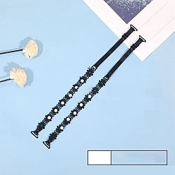 Black Adjustable Bra Straps, Polyester Lace Shoulder Straps, with Plastic Beads and Buckle, Black, 295~355x20x4mm