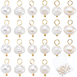 Golden Natural Cultured Freshwater Pearl Potato Charms with Golden Plated 304 Stainless Steel Loops, Golden, 14mm, Hole: 2.5mm