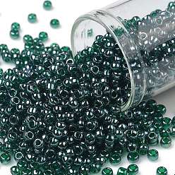 (118) Transparent Luster Green Emerald Тохо 8/0 круглые бусины, японский бисер, (118) прозрачный глянец зеленый изумруд, 8/0, 3 мм, отверстие : 1 мм, Около 222 шт / 10 г