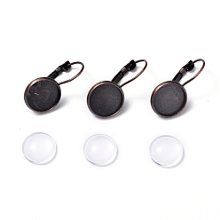 Красная Медь DIY серьги решений, с латунными серьгами в виде рычага и прозрачными овальными стеклянными кабошонами, Красная медь, кабошоны: 11.5~12x4 мм, 1 шт / комплект, серьги: 25x14 мм, лоток : 12 мм, штифты : 0.8 мм, 1 шт / комплект