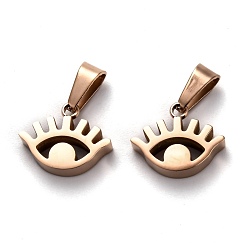 Rose Gold Ion Plating(IP) 304 Stainless Steel Pendants, Manual Polishing, Eye, Rose Gold, 12x15x4mm, Hole: 6x2.5mm