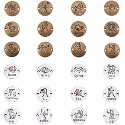 Mixed Color Tibetan Style Alloy Links, Flat Round with Constellation/Zodiac Sign, Antique Bronze & Antique Silver, Mixed Color, 23x2mm, Hole: 2mm, 2pcs/constellation, 48pcs/box