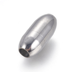 Stainless Steel Color Tarnish Resistant 304 Stainless Steel Magnetic Clasps with Glue-in Ends, Oval, Stainless Steel Color, 15x7mm, Hole: 3.5mm