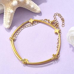 Золотой Браслеты из латунных трубчатых бусин для женщин, с поперечным гальваническим покрытием из немагнитного синтетического гематита и стальной проволоки с эффектом памяти, золотые, внутренний диаметр: 2-1/4 дюйм (5.7 см)