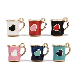 (52) Непрозрачная лаванда Подвески из эмали и сплава, долговечный, стойки покрытие, реальный 18 k позолоченный, чашка с подвеской в виде сердца, разноцветные, 17x14x10.5 мм, отверстие : 1.4 мм