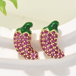 Настоящее золото 18K Латунные микро проложить серьги стержня кубического циркония, стойки покрытие, долговечный, без свинца и без кадмия, чили, реальный 18 k позолоченный, 16x9 мм