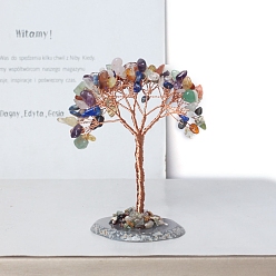 Смешанные камни Украшения из натуральной смешанной крошки драгоценных камней «Древо жизни», Медная проволока, энергетический камень по фен-шуй, подарок для украшения домашнего рабочего стола, 110 мм