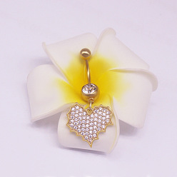 Сердце 316l хирургическая нержавеющая сталь микропаве прозрачный кубический цирконий пупочные кольца, золотые, сердце, длина стержня: 3/8"(10мм), штифты : 1.6 мм