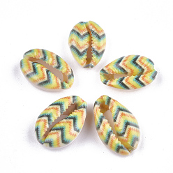 Colorful Printed Cowrie Shell Beads, No Hole/Undrilled, Colorful, 20~25x13~17x7~8mm