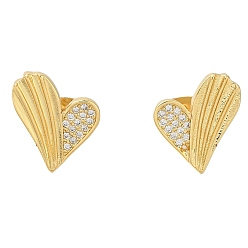 Настоящее золото 16K Серьги-гвоздики с прозрачным паве из латуни с кубическим цирконием, сердце, слева и справа, реальный 16 k позолоченный, 13x12 мм