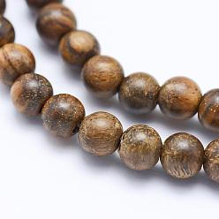 Wood Natural African Padauk Wood Beads Strands, Undyed, Round, 6mm, Hole: 1mm, about 64pcs/strand, 15.7 inch(40cm)