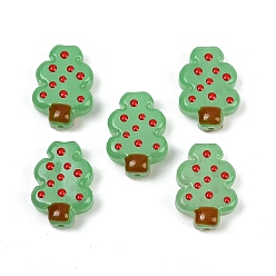 Spring Green Christmas Theme Transparent Glass Enamel Beads, Christmas Tree, Dyed & Heated, Spring Green, 22x16x8mm, Hole: 1.4mm