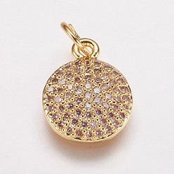 Золотой Латунь прелести циркония кубической, плоско-круглые, золотые, 13x10x2.5 мм, отверстие : 3.5 мм