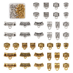 (52) Непрозрачная лаванда 100шт 20 стиль тибетский сплав трубы поручни, петля под залог, резной цветок из тубы и бочки, разноцветные, 8~11x6~17x5~7.5 мм, отверстие : 1.4~2 мм, 5 шт / стиль