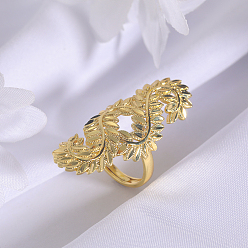 Золотой Латунные регулируемые кольца для женщин, лист, золотые, лист: 45x18 мм, внутренний диаметр: 16мм~18мм